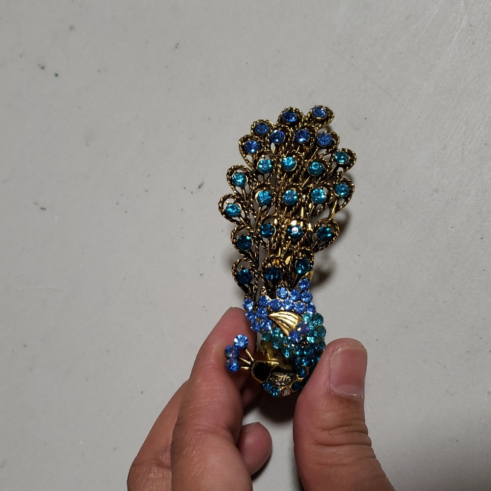 Vintage Womens Hair Barrette Peacock Rhinestone Hair Clip Victorian Timeless - Picture 13 of 13
